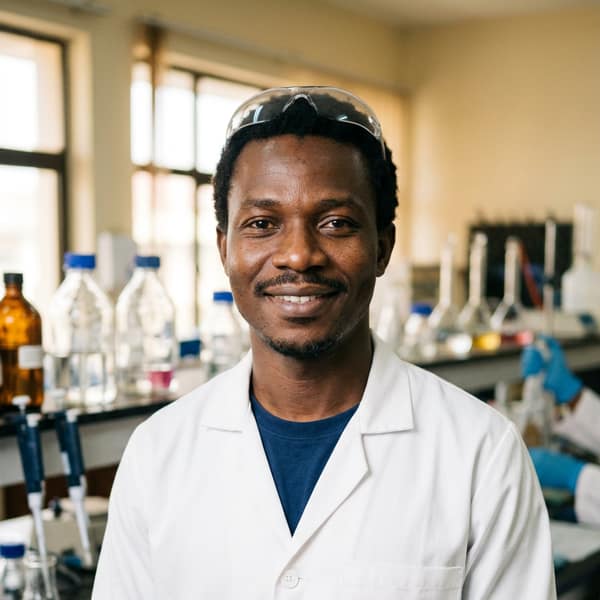 A laboratory scientist in a white lab coat